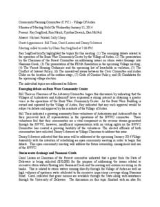 Community Planning Committee (C.P.C.) - Village Of Arden Minutes of Meeting Held On Wednesday January 15, 2014 Present: Ray Seigfried, Ron Meick, Cynthia Dewick, Dan McNeil Absent: Michael Falstad, Sally Sharp Guest Appe