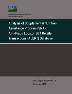 Food and Nutrition Service / Supplemental Nutrition Assistance Program / Electronic Benefit Transfer / Internal control / Nutrition / Health / Government / Nutrition Assistance for Puerto Rico / Federal assistance in the United States / United States Department of Agriculture / Economy of the United States