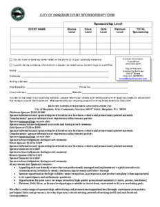 CITY OF HOQUIAM EVENT SPONSORSHIP FORM Sponsorship Level EVENT NAME