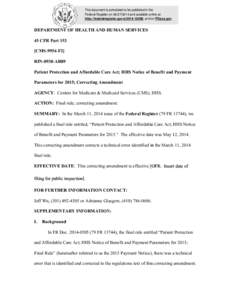 This document is scheduled to be published in the Federal Register onand available online at http://federalregister.gov/a, and on FDsys.gov DEPA ARTMENT