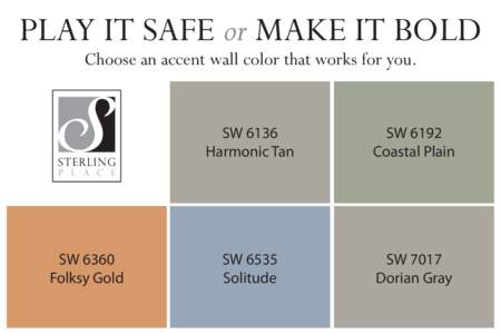 PLAY IT SAFE or MAKE IT BOLD Choose an accent wall color that works for you. SW 6360 Folksy Gold