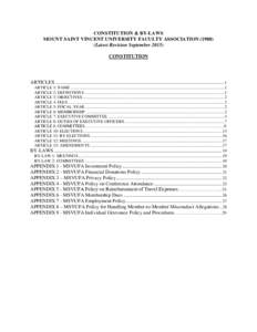 CONSTITUTION & BY-LAWS MOUNT SAINT VINCENT UNIVERSITY FACULTY ASSOCIATIONLatest Revision SeptemberCONSTITUTION  ARTICLES ...................................................................................