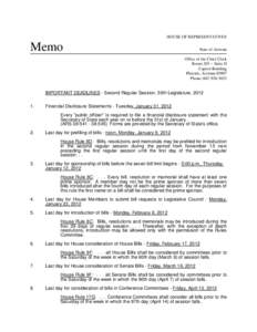 HOUSE OF REPRESENTATIVES  Memo State of Arizona Office of the Chief Clerk