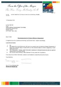 Mount Isa City Council: Recommencement of uranium mining in Queensland submission