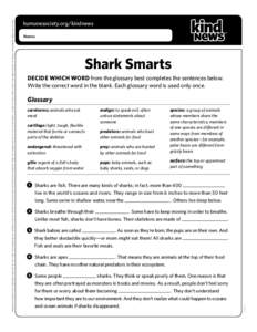 tm  Name: Shark Smarts DECIDE WHICH WORD from the glossary best completes the sentences below.