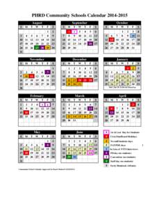 PHRD Community Schools Calendar[removed]August S M