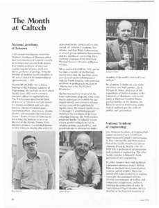 The Month at Caltech National Academy of Sciences At its annual meeting last month the National Academy of Sciences added