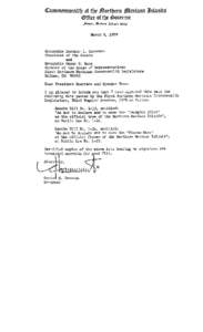 Honorable Lorenzo I. Guerrero President of the Senate and Honorable-OscarC. Rasa Speaker of the House of Representatives First Northern Marianas Commonwealth Legislature