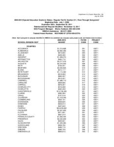 Attachment A to Supts. Memo No. 194 July 24, [removed]Special Education Grants to States - Regular Part B, Section 611, Flow-Through Sub-grants* Beginning Date: July 1, 2009 Expiration Date: September 30, 2011