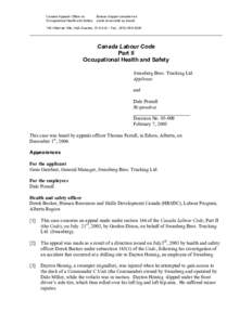 Canada Appeals Office on Occupational Health and Safety Bureau d’appel canadien en santé et sécurité au travail