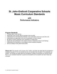 St. John-Endicott Cooperative Schools Music Curriculum Standards with Performance Indicators  Program Standards