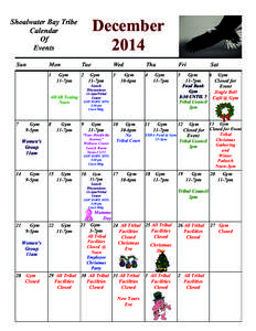 December 2014 Shoalwater Bay Tribe Calendar Of