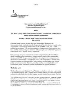 CRS-1  Statement of Lauren Ploch Blanchard Specialist in African Affairs Congressional Research Service Before