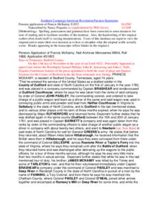 Southern Campaign American Revolution Pension Statements Pension application of Francis McKaimy S1853 fn12NC Transcribed by Nancy Poquette as supplemented by Will Graves[removed]Methodology: Spelling, punctuation and gr