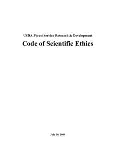 USDA Forest Service Research & Development  Code of Scientific Ethics July 20, 2000