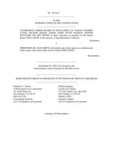 No[removed]_________________________________ IN THE SUPREME COURT OF THE UNITED STATES __________________________________ TANGIPAHOA PARISH BOARD OF EDUCATION; E.F. BAILEY; ROBERT