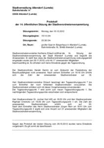 Stadtverwaltung Allendorf (Lumda) BahnhofstraßeAllendorf (Lumda) Protokoll der 14. öffentlichen Sitzung der Stadtverordnetenversammlung