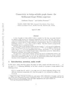 Connectivity in bridge-addable graph classes: the McDiarmid-Steger-Welsh conjecture arXiv:1504.06344v1 [math.CO] 23 AprGuillaume Chapuy∗
