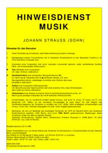 HINWEISDIENST MUSIK JOHANN STRAUSS (SOHN)