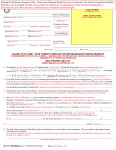 Sample for Reference Purposes Only. Forms have bilingual format for your convenience, but must be completed and filed DISTRICT COURT OF MARYLAND FOR with the court in English. Modelo sólo para