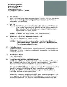 Board Meeting Minutes September 11-12, 2013 Wuksachi Lodge[removed]Wuksachi Way Sequoia National Park, CA 93262