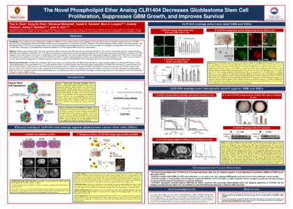 The Novel Phospholipid Ether Analog CLR1404 Decreases Glioblastoma Stem Cell Proliferation, Suppresses GBM Growth, and Improves Survival CLR1404 analogs selectively label GBM and GSCs Paul A. Clark1, Hong-En Chen1, Moham