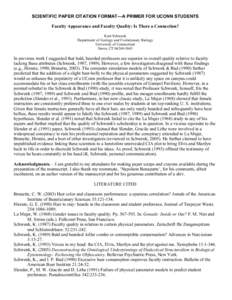 SCIENTIFIC PAPER CITATION FORMAT—A PRIMER FOR UCONN STUDENTS Faculty Appearance and Faculty Quality: Is There a Connection? Kurt Schwenk Department of Ecology and Evolutionary Biology University of Connecticut Storrs, 