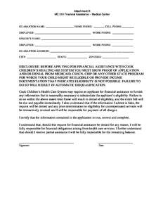 Attachment B MC 519 Financial Assistance – Medical Center GUARANTOR NAME: _____________________ HOME PHONE: ________ CELL PHONE:_________ EMPLOYER: __________________________________________ WORK PHONE: _______________