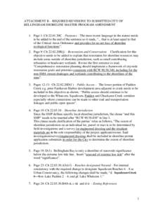 ATTACHMENT B – REQUIRED REVISIONS TO SUBMITTED CITY OF BELLINGHAM SHORELINE MASTER PROGRAM AMENDMENT 1. Page 1: Ch[removed]30C – Purposes – The most recent language in the statute needs to be added to the end of the 