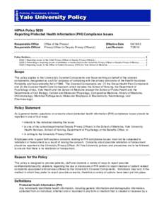 HIPAA Policy 5026 Reporting Protected Health Information (PHI) Compliance Issues Responsible Office Responsible Official  Office of the Provost