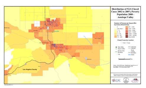 Distribution of NLS Closed Cases 2002 to 200% Poverty Population 2000 Antelope Valley ! !