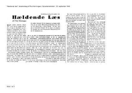 ”Hældende læs”, debatindlæg af Poul Henningsen, Socialdemokraten , 20. septemberSide 1 af 3 ”Hældende læs”, debatindlæg af Poul Henningsen, Socialdemokraten , 20. september 1945