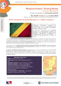 MISSION CONGO - POINTE NOIRE extension Brazzaville  Et option de participation au FORUM GREEN BUSINESS
