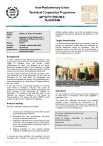 Inter-Parliamentary Union Technical Cooperation Programme ACTIVITY PROFILE: TAJIKISTAN Updated[removed]