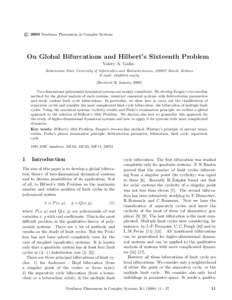 c 2000 Nonlinear Phenomena in Complex Systems ° On Global Bifurcations and Hilbert’s Sixteenth Problem Valery A. Gaiko Belarussian State University of Informatics and Radioelectronics, Minsk, Belarus