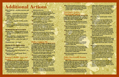 Additional Actions ◆ Home Health Care — prescription medications; used syringes. ◆ Explosives — ammunition; ﬁrecrackers; gunpowder. ◆ Workshop — corrosives; paints (other than latex); small compressed-gas c