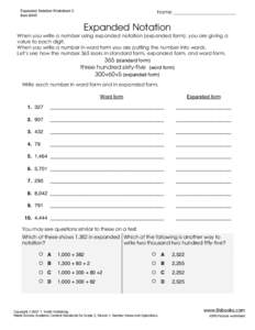 Aims Practice Worksheet Expanded Notation, third grade