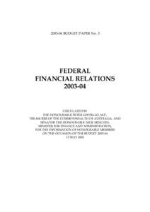 BUDGET PAPER No. 3  FEDERAL FINANCIAL RELATIONS