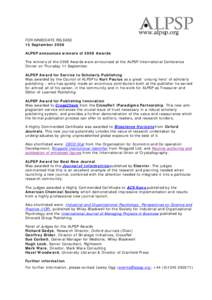 ALPSP Awards 2008 – wording for certificates