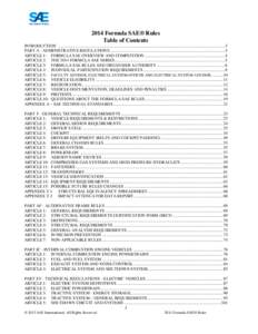 2014 Formula SAE® Rules Table of Contents INTRODUCTION .............................................................................................................................................................3 PART 
