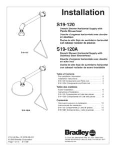 Installation S19-120 Drench Shower Horizontal Supply with Plastic Showerhead Douche d’urgence horizontale avec douche en plastique