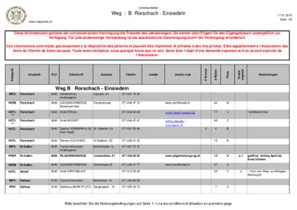 Unterkunftsliste  Weg : B Rorschach - Einsiedeln[removed]Seite 1/6