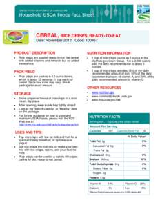 CEREAL, RICE CRISPS, READY-TO-EAT Date: November 2012 Code: [removed]PRODUCT DESCRIPTION  NUTRITION INFORMATION