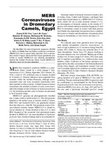 MERS Coronaviruses in Dromedary Camels, Egypt Daniel K.W. Chu,1 Leo L.M. Poon,1 Mokhtar M. Gomaa, Mahmoud M. Shehata,
