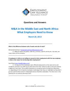 Questions and Answers  M&A in the Middle East and North Africa: What Employers Need to Know March 20, 2013 ________________________________________________________________