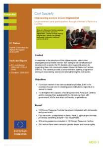 EuropeAid  Civil Society Empowering women in rural Afghanistan  Empowerment and participation through Women’s Resource Centres 