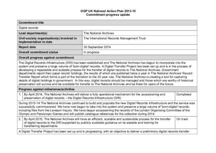 OGP UK National Action Plan[removed]Commitment progress update Commitment title Digital records Lead department(s)