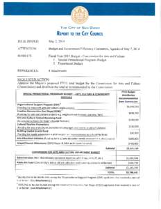 Attachment 1 City of San Diego Commission for Arts and Culture ORGANIZATIONAL SUPPORT PROGRAM (OSP) Fiscal Year 2015 OSP: Overview The purpose of the Commission’s Organizational Support Program (OSP) is to distribu