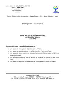 UNION ECONOMIQUE ET MONETAIRE OUEST AFRICAINE[removed]La Commission[removed]Bénin - Burkina Faso - Côte d’Ivoire – Guinée-Bissau – Mali – Niger – Sénégal – Togo]  Date de parution : septembre 2010