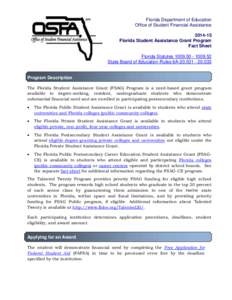 Florida Department of Education Office of Student Financial AssistanceFlorida Student Assistance Grant Program Fact Sheet Florida Statutes52